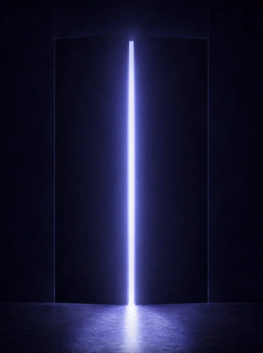 Doors rendered as bands of luminous indigo light